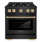 ZLINE 30 in. Gas Range 4.2 cu. ft. 4 Burners Black Stainless Steel with Polished Gold Accents (HGRBZ-30-G)