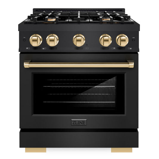 ZLINE 30 in. Gas Range 4.2 cu. ft. 4 Burners Black Stainless Steel with Polished Gold Accents (HGRBZ-30-G)