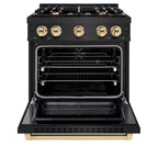 ZLINE 30 in. Dual Fuel Range 4.2 cu. ft. 4 Burner Gas Cooktop Electric Convection Oven Black Stainless Steel Polished Gold Accents (HDRBZ-30-G)