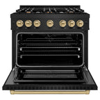 ZLINE 36 in. Select Dual Fuel Range 5.2 cu. ft. 6 Burners Black Stainless Steel with Champagne Bronze Accents (HDRBZ-36-CB)