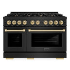 ZLINE 48 in. Dual Fuel Range 6.7 cu. ft. Double Oven with 8 Gas Burners, Black Stainless Steel, Champagne Bronze Accents (HDRBZ-48-CB)