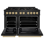 ZLINE 48 in. Dual Fuel Range 6.7 cu. ft. Double Oven with 8 Gas Burners, Black Stainless Steel, Champagne Bronze Accents (HDRBZ-48-CB)