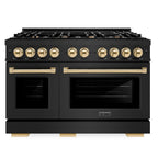 ZLINE 48 in. Dual Fuel Range 6.7 cu. ft. Double Oven with 8 Gas Burners, Black Stainless Steel with Polished Gold Accents (HDRBZ-48-G)
