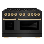 ZLINE 48 in. Gas Range Double Oven 6.7 cu. ft. 8 Burner Cooktop Black Stainless Steel Polished Gold Accents (HGRBZ-48-G)