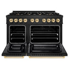 ZLINE 48 in. Gas Range Double Oven 6.7 cu. ft. 8 Burner Cooktop Black Stainless Steel Polished Gold Accents (HGRBZ-48-G)