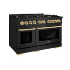 ZLINE 48 in. Dual Fuel Range 6.7 cu. ft. Double Oven with 8 Gas Burners, Black Stainless Steel with Polished Gold Accents (HDRBZ-48-G)