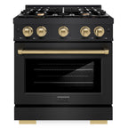 ZLINE 30 in. Gas Range – 4 Burners, 4.2 cu. ft. Convection Oven, Black Stainless Steel with Champagne Bronze Accents (HGRBZ-30-CB)