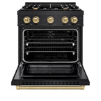 ZLINE 30 in. Gas Range – 4 Burners, 4.2 cu. ft. Convection Oven, Black Stainless Steel with Champagne Bronze Accents (HGRBZ-30-CB)