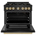 ZLINE 36 in. Gas Range 5.2 cu. ft. 6 Burner Cooktop Black Stainless Steel with Champagne Bronze Accents (HGRBZ-36-CB)
