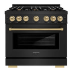 ZLINE 36 in. Gas Range 5.2 cu. ft. 6 Burner Cooktop Black Stainless Steel with Champagne Bronze Accents (HGRBZ-36-CB)