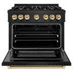 ZLINE 36 in. Gas Range 5.2 cu. ft. 6 Burners Black Stainless Steel with Polished Gold Accents (HGRBZ-36-G)