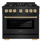 ZLINE 36 in. Gas Range 5.2 cu. ft. 6 Burners Black Stainless Steel with Polished Gold Accents (HGRBZ-36-G)