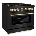 ZLINE 36 in. Gas Range 5.2 cu. ft. 6 Burners Black Stainless Steel with Polished Gold Accents (HGRBZ-36-G)