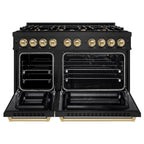 ZLINE 48 in. Gas Range Double Oven 6.7 cu. ft. 8 Burner Cooktop Black Stainless Steel with Champagne Bronze Accents (HGRBZ-48-CB)