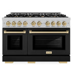 ZLINE 48 in. Gas Range 6.7 cu. ft. Double Oven with 8 Burner Cooktop, Satin Stainless Steel with Black Matte Doors & Champagne Bronze Accents (HGRSZ-BLM-48-CB)