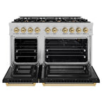 ZLINE 48 in. Gas Range 6.7 cu. ft. Double Oven with 8 Burner Cooktop, Satin Stainless Steel with Black Matte Doors & Champagne Bronze Accents (HGRSZ-BLM-48-CB)