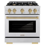 ZLINE 30 in. Dual Fuel Range 4.2 cu. ft. 4 Burner Gas Cooktop with Electric Convection Oven Satin Stainless Steel with Champagne Bronze Accents (HDRSZ-30-CB)