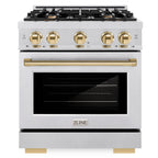 ZLINE Autograph Edition 30 in. Dual Fuel Range, 4 Burners Gas Cooktop, Electric Convection Oven, Satin Stainless Steel with Polished Gold Accents (HDRSZ-30-G)