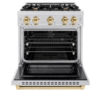 ZLINE Autograph Edition 30 in. Dual Fuel Range, 4 Burners Gas Cooktop, Electric Convection Oven, Satin Stainless Steel with Polished Gold Accents (HDRSZ-30-G)