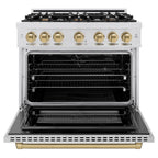 ZLINE 36 in. Dual Fuel Range 5.2 cu. ft. 6 Gas Burners Electric Convection Oven Satin Stainless Steel Champagne Bronze Accents (HDRSZ-36-CB)