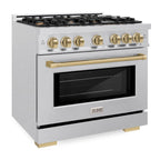 ZLINE 36 in. Dual Fuel Range 5.2 cu. ft. 6 Gas Burners Electric Convection Oven Satin Stainless Steel Champagne Bronze Accents (HDRSZ-36-CB)