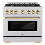 ZLINE 36 in. Dual Fuel Range 5.2 cu. ft. – 6 Burner Gas Cooktop, Electric Convection Oven, Satin Stainless Steel with Polished Gold Accents (HDRSZ-36-G)