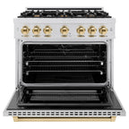 ZLINE 36 in. Dual Fuel Range 5.2 cu. ft. – 6 Burner Gas Cooktop, Electric Convection Oven, Satin Stainless Steel with Polished Gold Accents (HDRSZ-36-G)