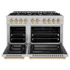 ZLINE 48 in. Dual Fuel Range with Double Oven – 6.7 cu. ft. Capacity, 8 Burner Gas Cooktop, Satin Stainless Steel with Champagne Bronze Accents (HDRSZ-48-CB)