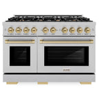 ZLINE 48 in. Dual Fuel Range with Double Oven – 6.7 cu. ft. Capacity, 8 Burner Gas Cooktop, Satin Stainless Steel with Champagne Bronze Accents (HDRSZ-48-CB)