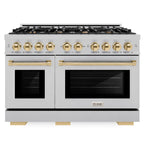 ZLINE 48 in. Dual Fuel Range 6.7 cu. ft. Double Oven 8 Burner Gas Cooktop Satin Stainless Steel with Polished Gold Accents (HDRSZ-48-G)