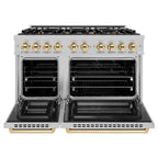 ZLINE 48 in. Dual Fuel Range 6.7 cu. ft. Double Oven 8 Burner Gas Cooktop Satin Stainless Steel with Polished Gold Accents (HDRSZ-48-G)