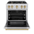 ZLINE 30 in. Gas Range 4.2 cu. ft. 4 Burners Convection Oven Satin Stainless Steel Champagne Bronze Accents (HGRSZ-30-CB)