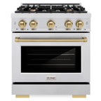 ZLINE 30 in. Gas Range 4.2 cu. ft. 4 Burners Convection Oven Satin Stainless Steel Champagne Bronze Accents (HGRSZ-30-CB)
