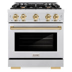 ZLINE 30 in. Gas Range 4.2 cu. ft. Select Series Convection Oven with 4 Burner Cooktop, Satin Stainless Steel & Polished Gold Accents (HGRSZ-30-G)