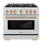ZLINE 36 in. Gas Range 5.2 cu. ft. 6 Burner Cooktop Convection Gas Oven Satin Stainless Steel with Champagne Bronze Accents (HGRSZ-36-CB)