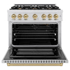 ZLINE 36 in. Gas Range 5.2 cu. ft. 6 Burner Cooktop Convection Gas Oven Satin Stainless Steel with Champagne Bronze Accents (HGRSZ-36-CB)