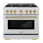 ZLINE 36 in. Gas Range with 6 Burner Cooktop and Convection Gas Oven, 5.2 cu. ft., Satin Stainless Steel with Polished Gold Accents (HGRSZ-36-G)
