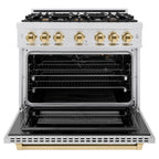 ZLINE 36 in. Gas Range with 6 Burner Cooktop and Convection Gas Oven, 5.2 cu. ft., Satin Stainless Steel with Polished Gold Accents (HGRSZ-36-G)
