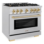 ZLINE 36 in. Gas Range with 6 Burner Cooktop and Convection Gas Oven, 5.2 cu. ft., Satin Stainless Steel with Polished Gold Accents (HGRSZ-36-G)