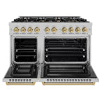ZLINE 48 in. Double Oven Gas Range 6.7 cu. ft. 8 Burner Cooktop Satin Stainless Steel with Champagne Bronze Accents (HGRSZ-48-CB)