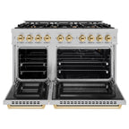 ZLINE 48 in. Gas Range Double Oven 6.7 cu. ft. 8 Burner Cooktop Satin Stainless Steel with Polished Gold Accents (HGRSZ-48-G)