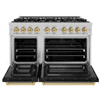 ZLINE 48 in. Dual Fuel Range Double Oven 6.7 cu. ft. 8 Gas Burners Satin Stainless Steel Black Matte Doors Champagne Bronze Accents (HDRSZ-BLM-48-CB)