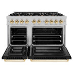 ZLINE 48 in. Dual Fuel Range Double Oven 6.7 cu. ft. 8 Gas Burners Satin Stainless Steel with Black Matte Doors & Polished Gold Accents (HDRSZ-BLM-48-G)