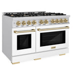 ZLINE 48 in. Dual Fuel Range Double Oven 6.7 cu. ft. Capacity 8 Burner Gas Cooktop Satin Stainless Steel White Matte Doors Champagne Bronze Accents (HDRSZ-WM-48-CB)