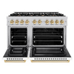 ZLINE 48 in. Dual Fuel Range Double Oven 6.7 cu. ft. 8 Gas Burners Satin Stainless Steel White Matte Doors Polished Gold Accents (HDRSZ-WM-48-G)