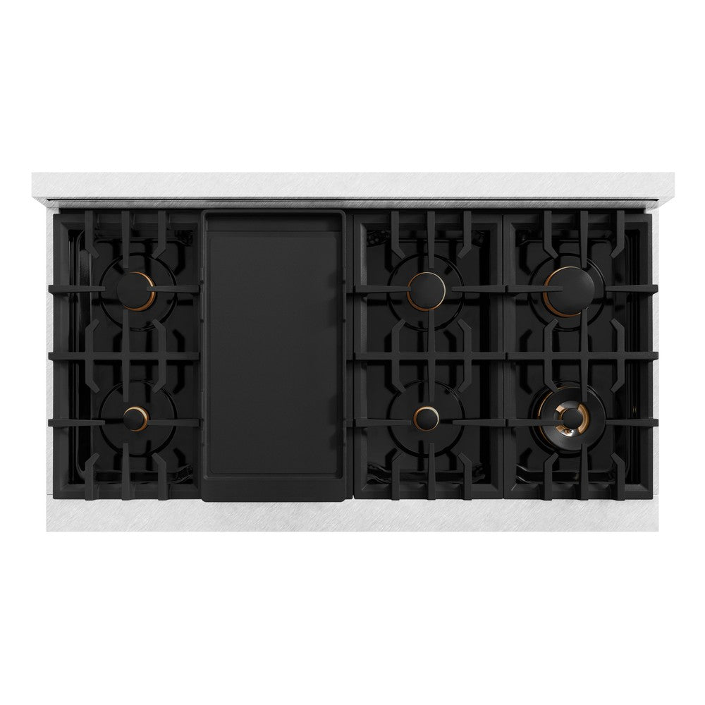 ZLINE 48 in. Dual Fuel Range Double Oven 6.7 cu. ft. 8 Gas Burners Satin Stainless Steel White Matte Doors Polished Gold Accents (HDRSZ-WM-48-G)