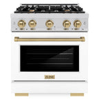 ZLINE Autograph Edition 30 in. Dual Fuel Range, 4 Burners Gas Cooktop, Electric Convection Oven, Satin Stainless Steel with White Matte Door and Champagne Bronze Accents (HDRSZ-WM-30-CB)