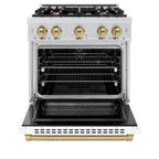ZLINE Autograph Edition 30 in. Dual Fuel Range, 4 Burners Gas Cooktop, Electric Convection Oven, Satin Stainless Steel with White Matte Door and Champagne Bronze Accents (HDRSZ-WM-30-CB)