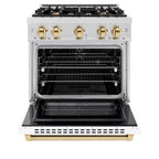 ZLINE 30 in. Dual Fuel Range 4.2 cu. ft. 4 Burner Gas Cooktop Electric Convection Oven Satin Stainless Steel White Matte Door Polished Gold Accents (HDRSZ-WM-30-G)
