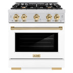 ZLINE 30 in. Dual Fuel Range 4.2 cu. ft. 4 Burner Gas Cooktop Electric Convection Oven Satin Stainless Steel White Matte Door Polished Gold Accents (HDRSZ-WM-30-G)